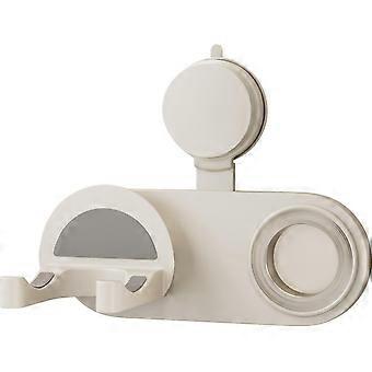 Suction cup wall mount for hair dryer with cable management system, ABS storage shelf without drilling (white)