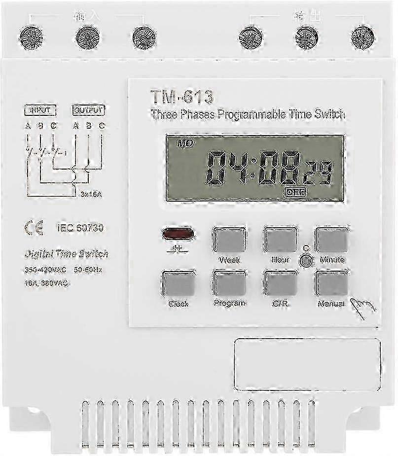 Programmable Weekly Timer Relay 380V 16A 3-Phase Digital Power Switch 50-60Hz Intelligent Clock