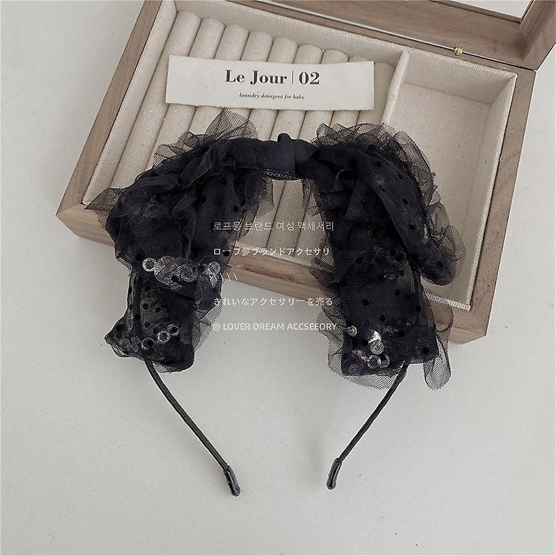 Nyt mesh stof Bowknot Wave Point Hårbøjle Sød og dejlig pige pandebånd hovedbeklædning
