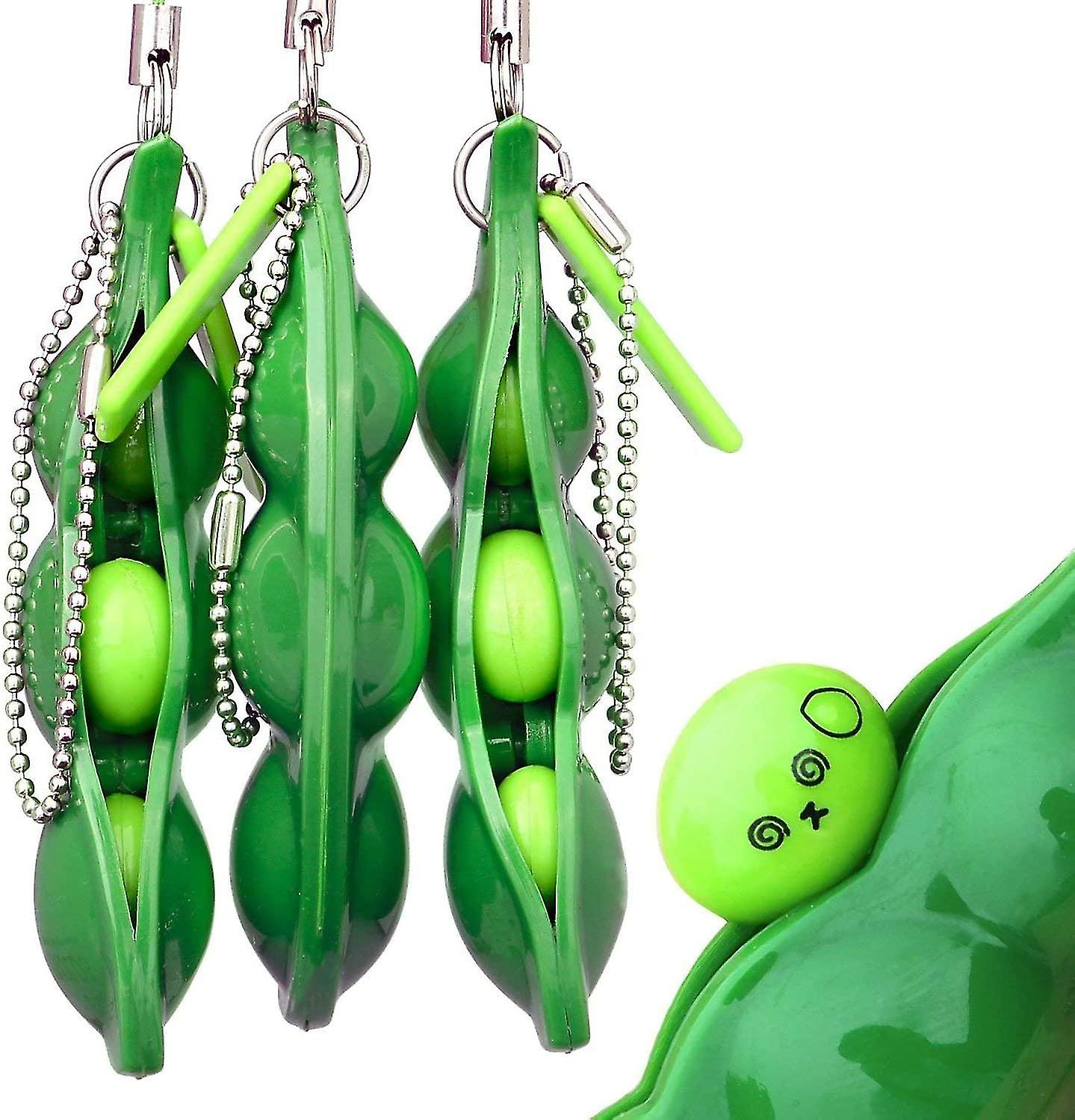 3 Pcs Squeeze Beans Keychain Squishy Pea Pod Stress Toy Squishy Soybean Pendants
