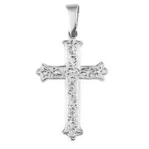 Silver 30x22mm Fancy embossed pattern Cross with bail