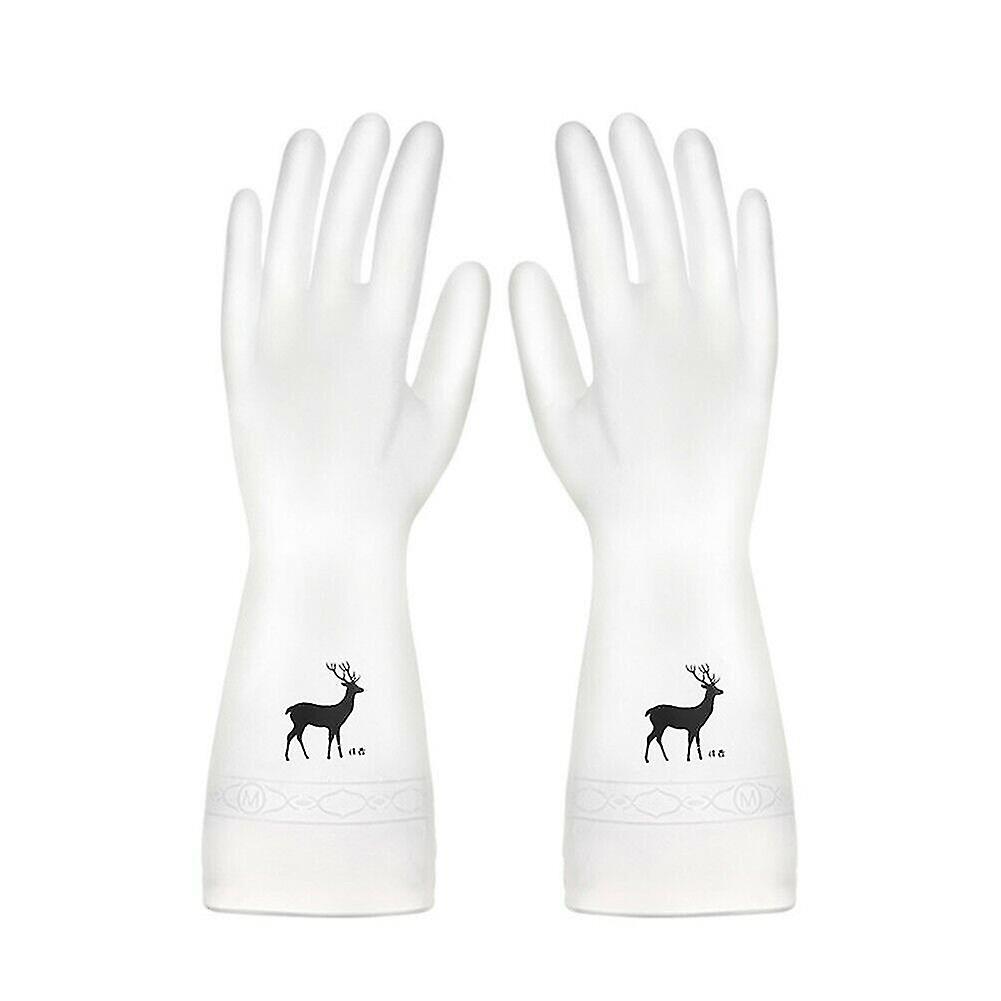 Cleaning Gloves Rubber Thicken Waterproof Cleaning Convenient Flexible. (white)(2pcs) -e