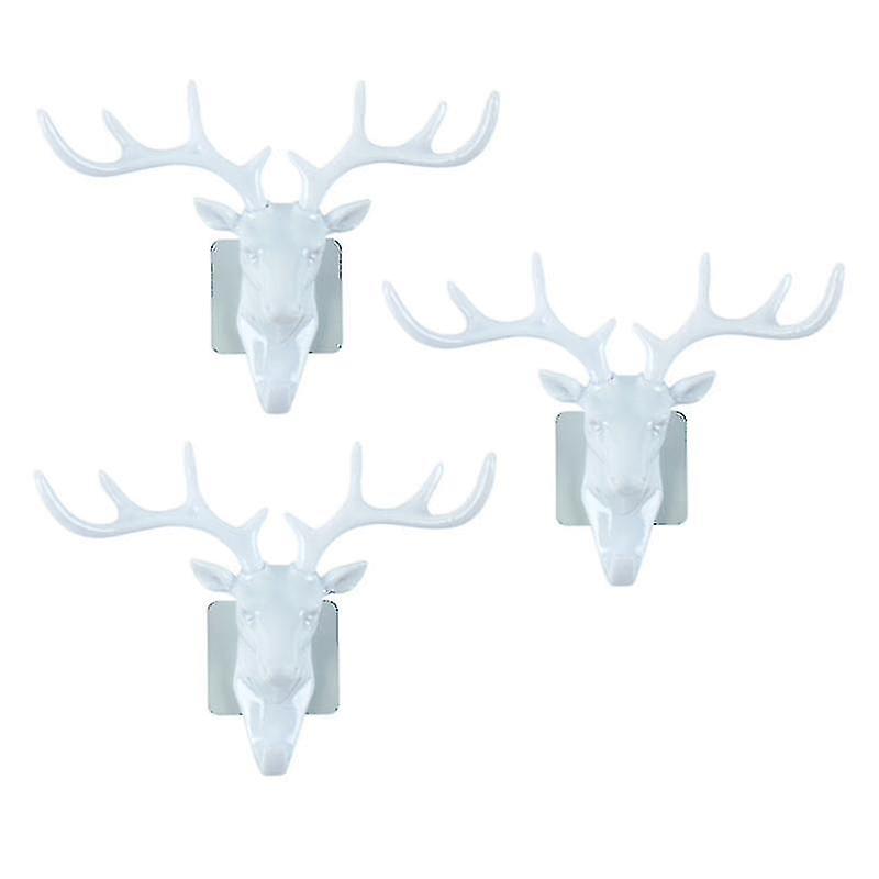 3pcs Stereoscopic Deer Head Shape Hook Antler Decor Wall Hook