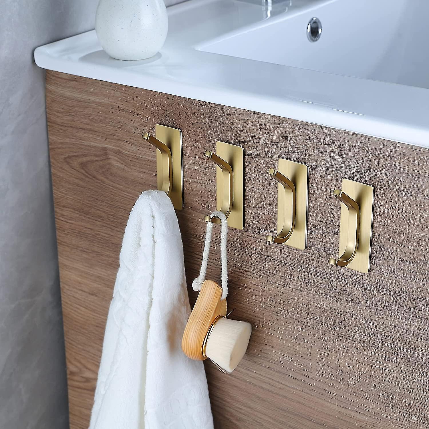 Lot De 6 Crochets Autocollants Inox - Porte-Serviettes Sans Perçage - Adhésif Fort Imperméable - Pour Salle De Bain