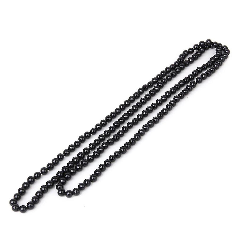 Faux Pearl Long Sweater Chain Collar - negro