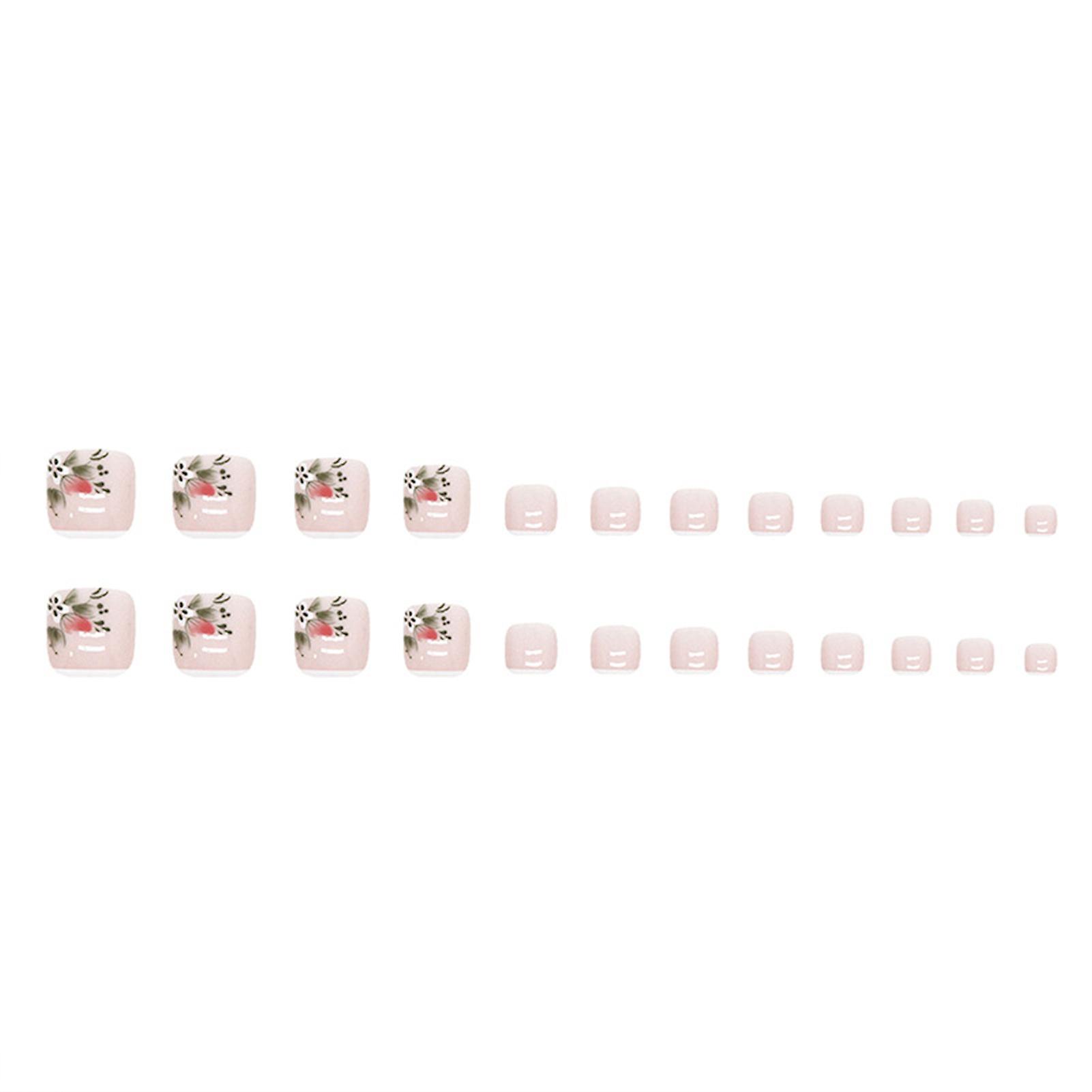 Removable Glue-on Fake Toenails Flower Artificial Stick On Toenail With Solid White