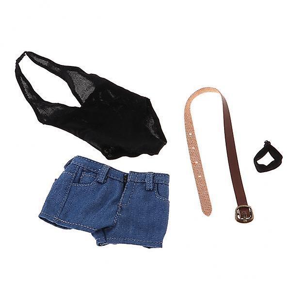 4x1/6 Low-cut Bodysuit Denim Shorts Roupas Set para 12 polegadas Figura Feminina Boneca