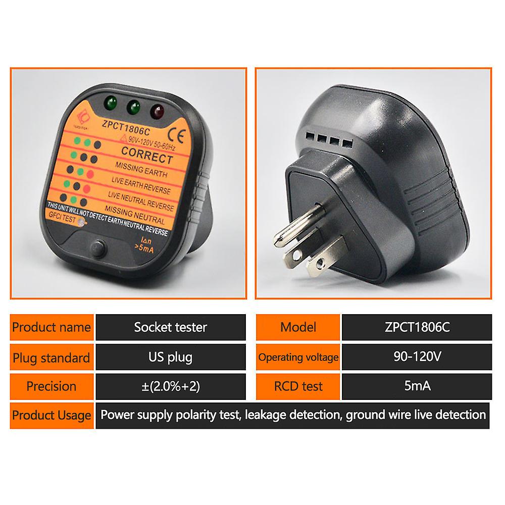 Voltage Test Socket Detector Rcd Gfci Test Leakage Detector Polarity Tester Phase Check Plug Socket Tester Neutral Circuit Teste