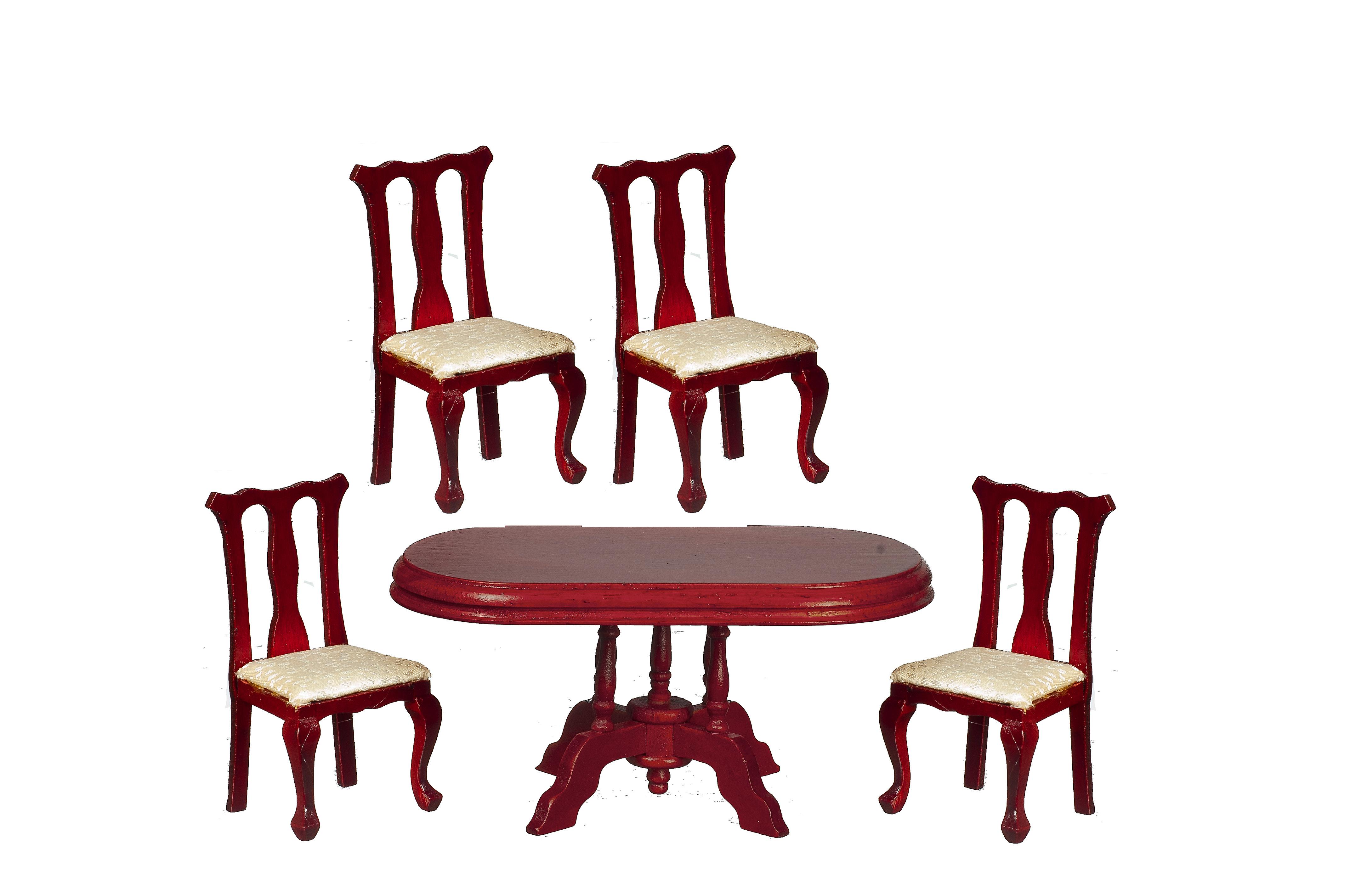 Dolls House Mahogany Queen Ann Dining Room Furniture Set With Oval Table 1:12