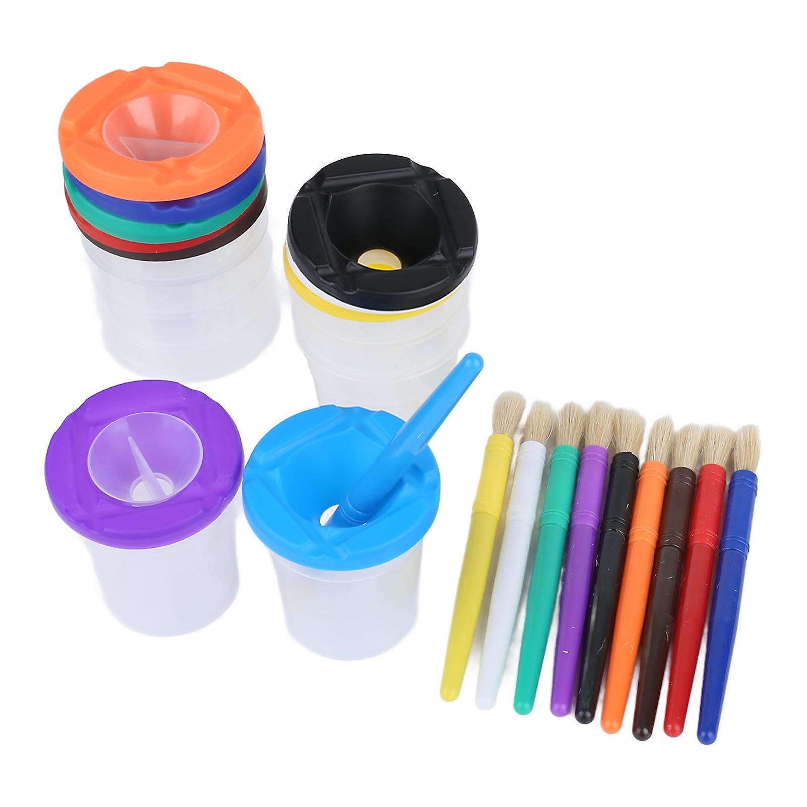 10 Pcs Kids Splatter Proof Paint Pots Set with Paintbrushes for Toddlers, Preschool Art Supplies