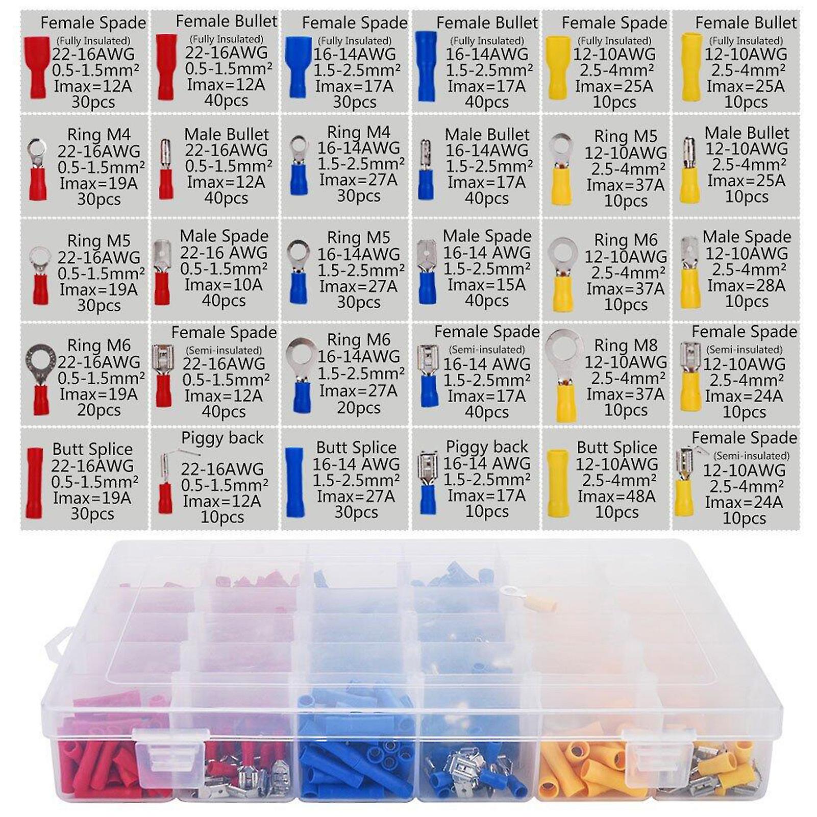 720pcs Tubular Cold Pressure Wire Connector Electrical Terminals Cable Crimps