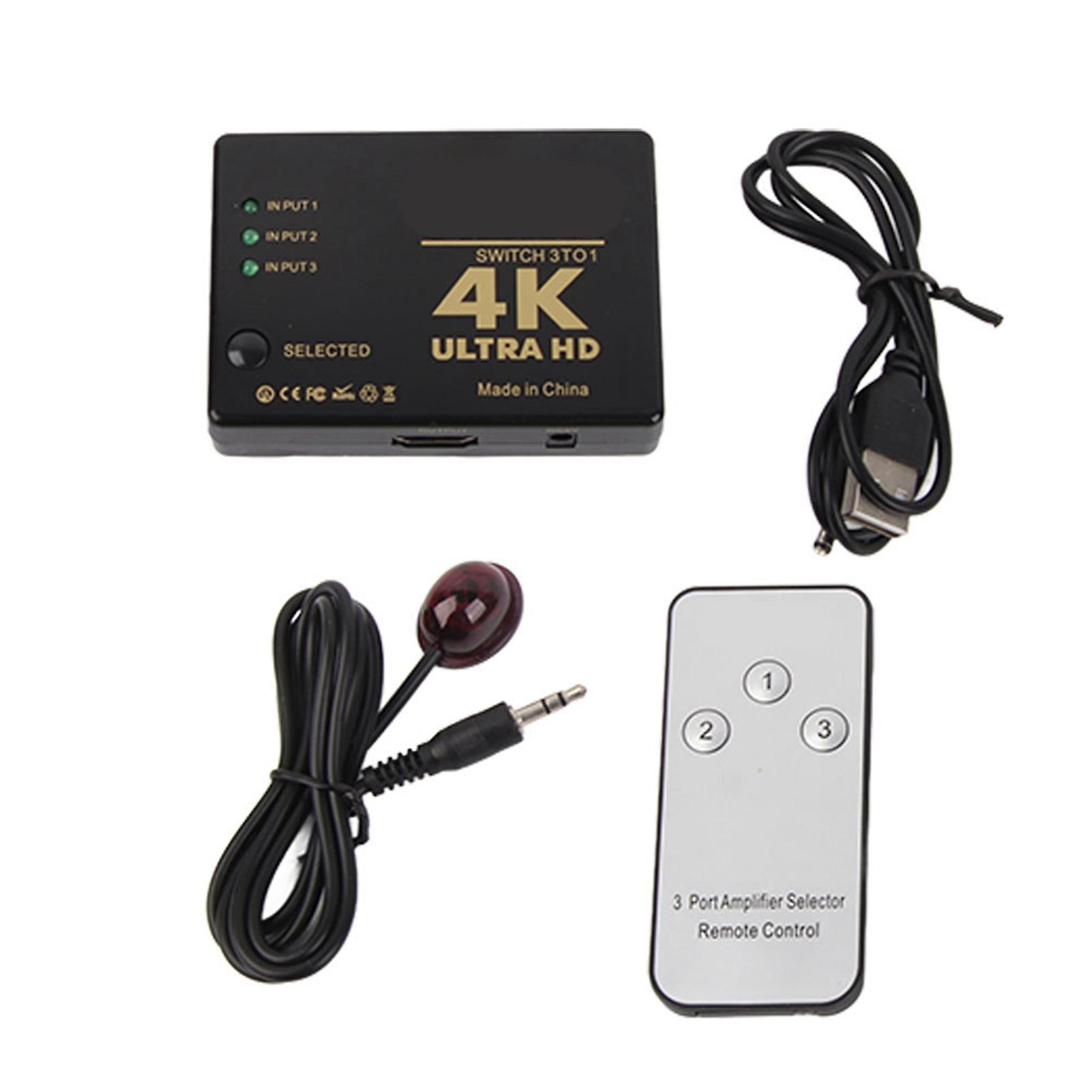 4K Ultra HD 1080P 3 Port HDMI Switch Amplifier Selector Splitter Hub with Remote Control