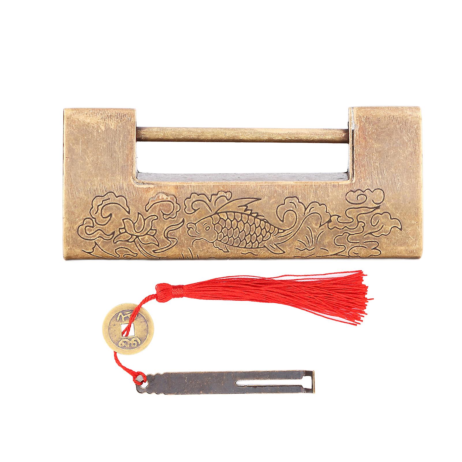 Antique Chinese Brass Padlock with Key, 4.3cm/1.7in Spacing, for Jewelry Boxes and Cabinets