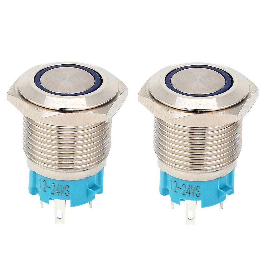 Button switch 12 - 24VDC, 16mm self-locking metal with light blue light