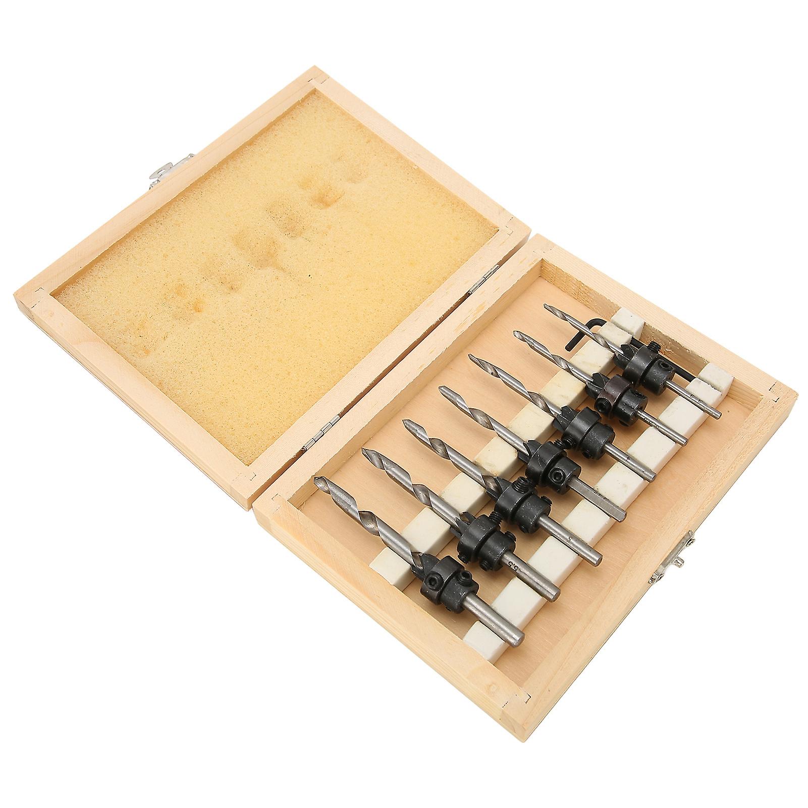 7Pcs Countersink Drill Bits Set Woodworking Drilling Tools Carpentry Reamer 1Pc Hex Wrench