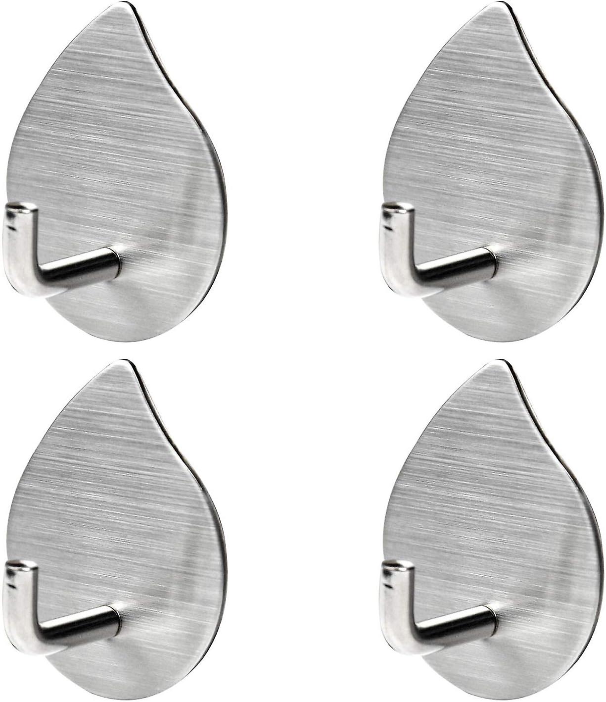 4 Pieces Adhesive Hooks Self Adhesive Wall Hooks Stainless Steel Hooks Rust Proof Waterproof No Drilling for Bedroom Bathroom Kitchen