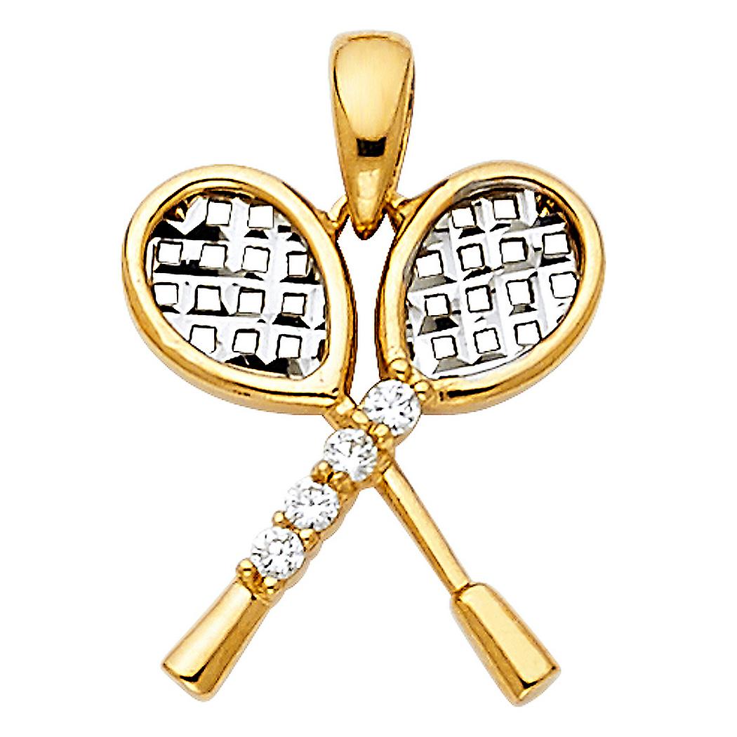 14k Yellow Gold and White Gold Tennis Rocket Pendant Necklace 14x15mm-Pendant for Women - 1.0 Grams