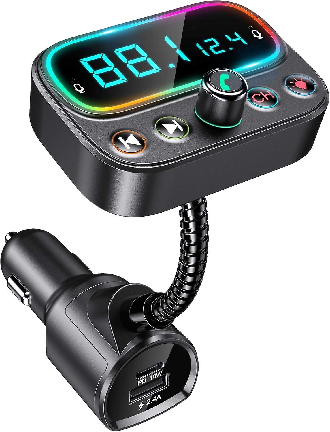 FM Transmitter for Car Bluetooth 5.0, 18W USB C Fast Car Charger, Bluetooth Car Adapter Radio Receiv