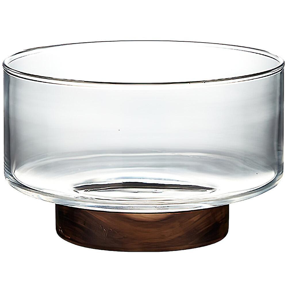 Taça de fruta de vidro estilo japonês recipiente de salada Snack Dessert Holder com base de madeira