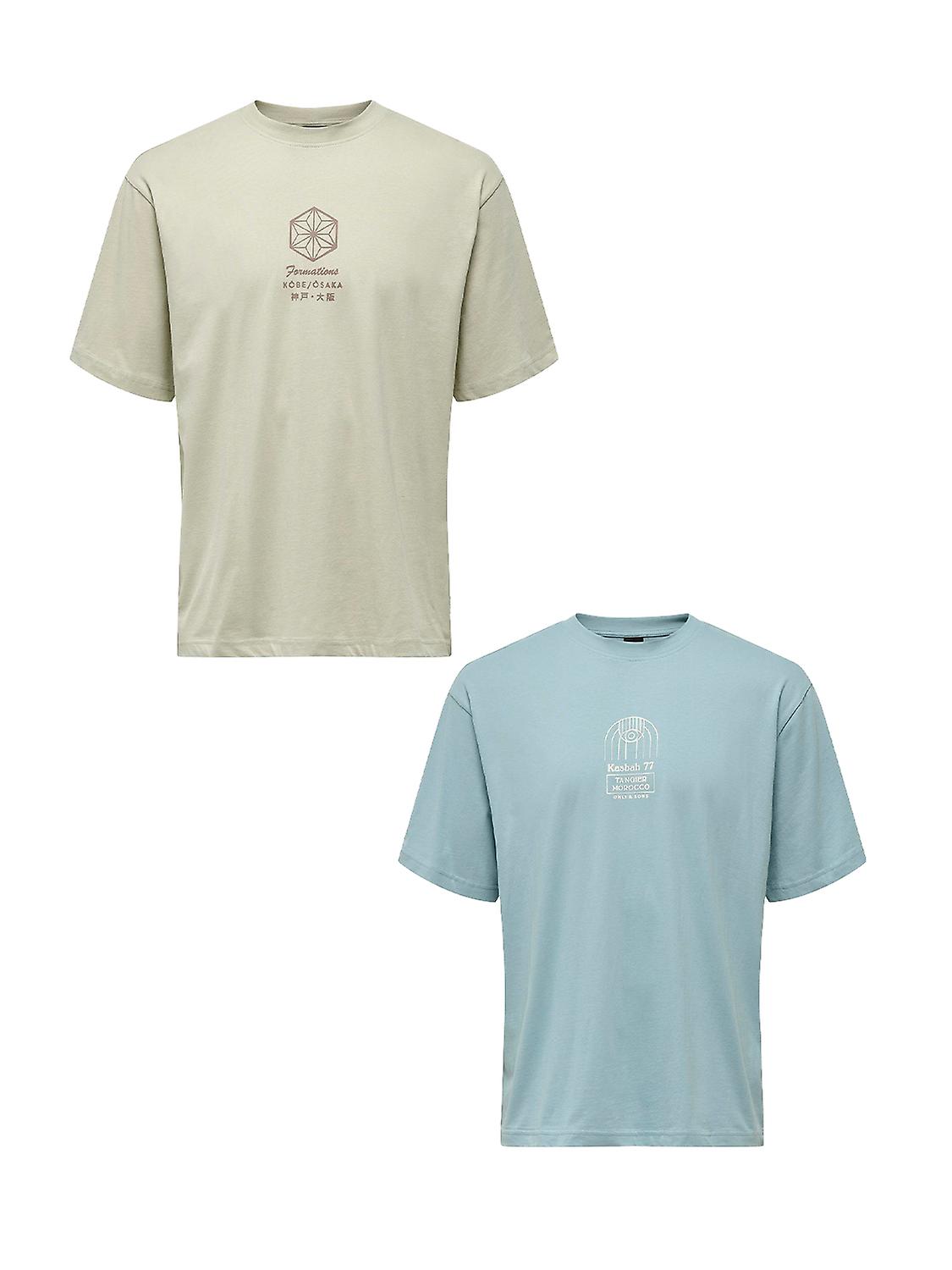 ONLY & SONS Herren T-Shirt 2er-Set Rundhals Kurzarm bequemes Sommer Oberteil