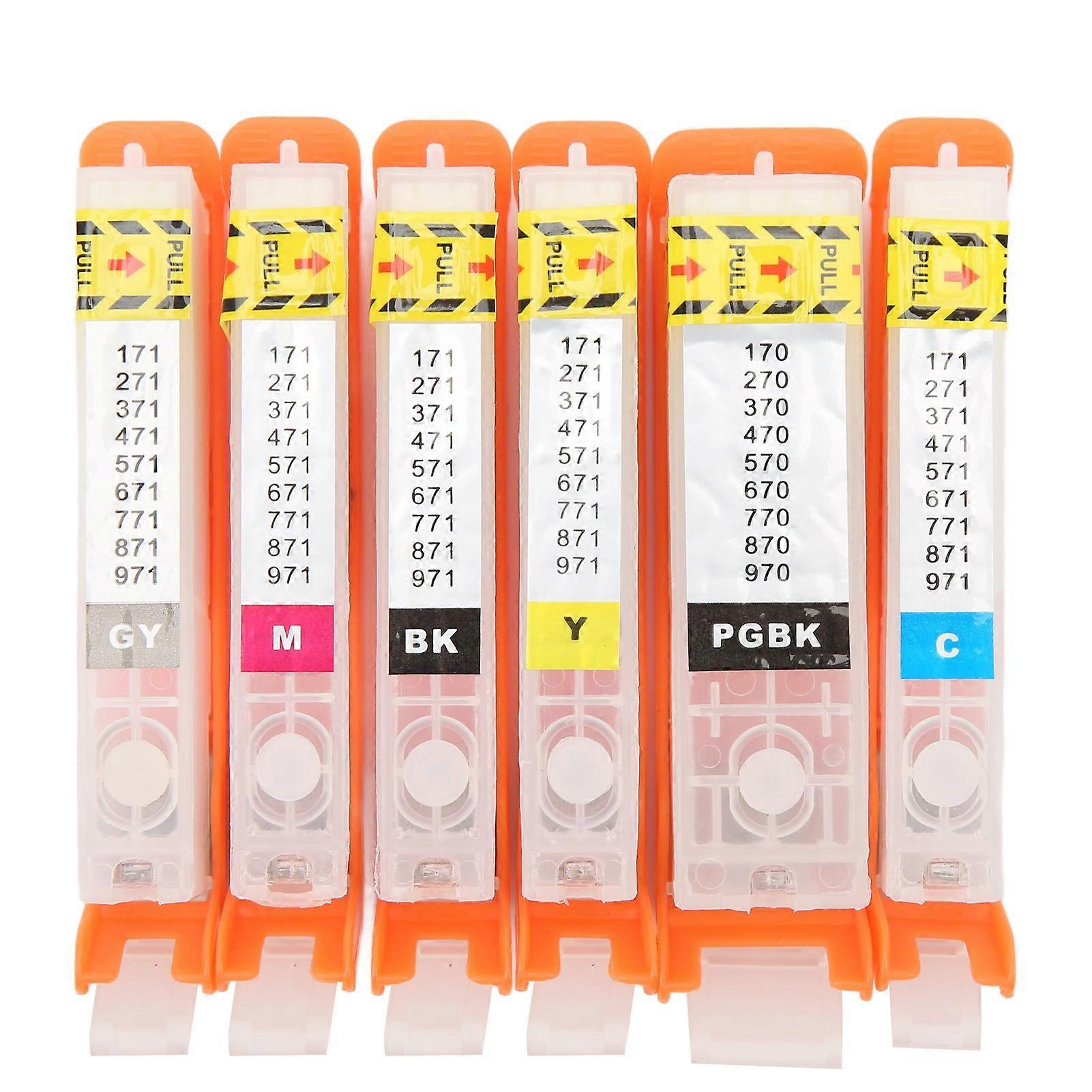 6Pcs 6 Color Printer Ink Cartridge Permanent Chip Fluent Robust Refill Ink Cartridge Large Small BK C M Y GY 670 671