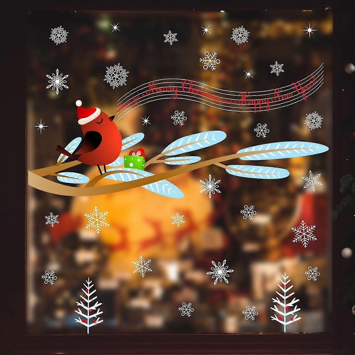 Christmas bird note snowflake electrostatic glass paste window double-sided visual creative simple d