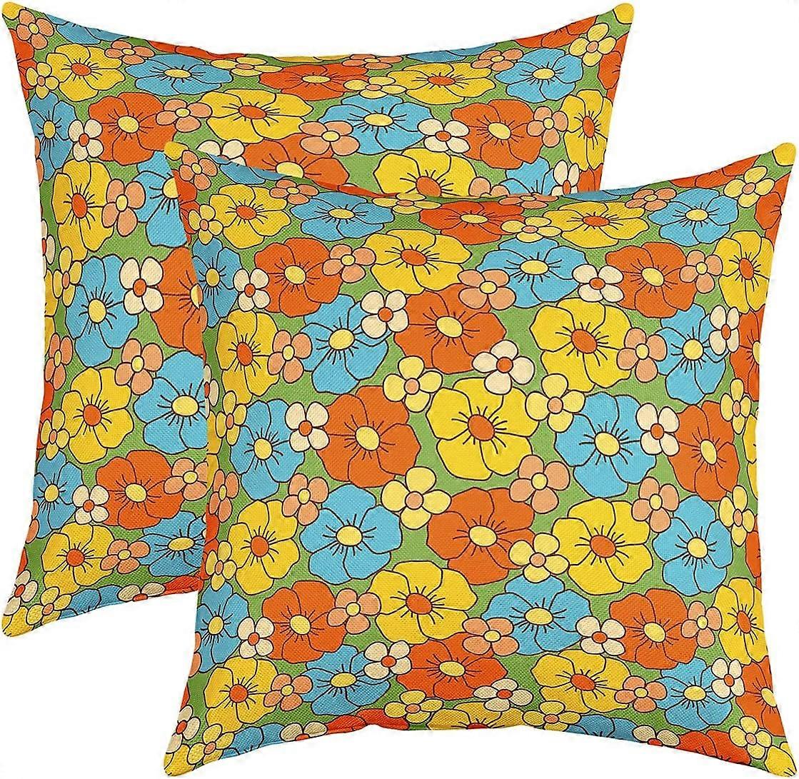 2'li Set 60S 70S Hippie Atma Yastık Kılıfları 20x20 Retro Groovy Çiçekler Yastık Kılıfları Soyut Vintage Çiçekli Yastık Kılıfları Çocuklar Kızlar Gençler, Boho N için