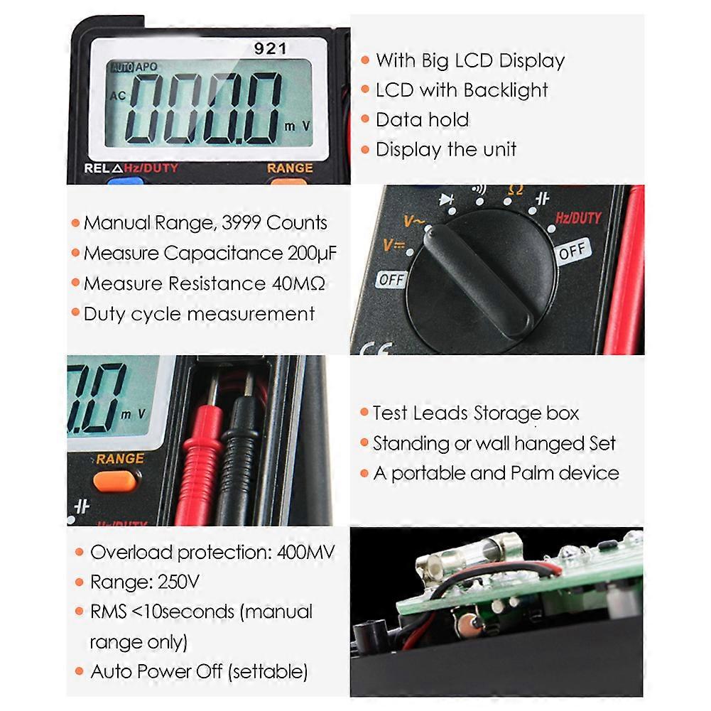 921 4000 Counts Mini Digital Multimeter Voltage Resistance Capacitance Foldable Multimetro Electrical Tester New