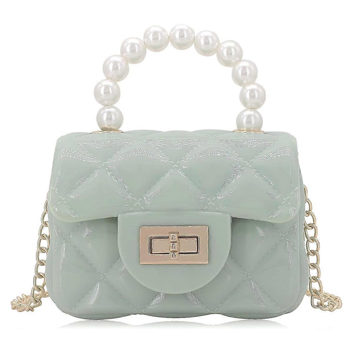 Ssom90prb Mini Jelly Purse Flap Handbag with Pearls Top Handle Faux Quilted Crossbody Bag style1043