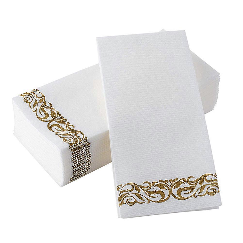 50 Pcs Golden Floral Printed Napkin Birthday Party Thicken Paper Towel Handkerchief for Wedding Party Decor (40x30cm)