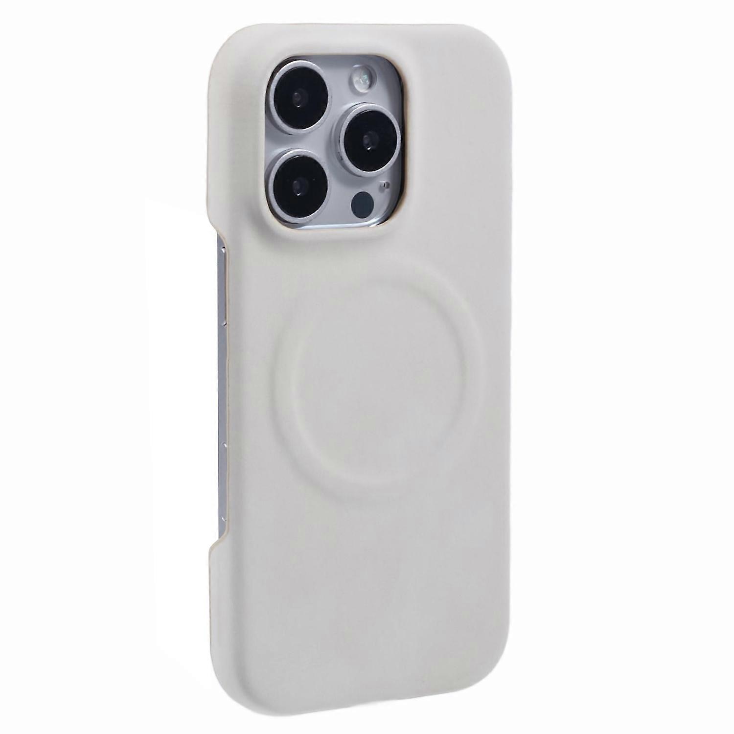 For iPhone 16 Pro Max Case Compatible with MagSafe Skin-touch Leather+PC Back Cover - White