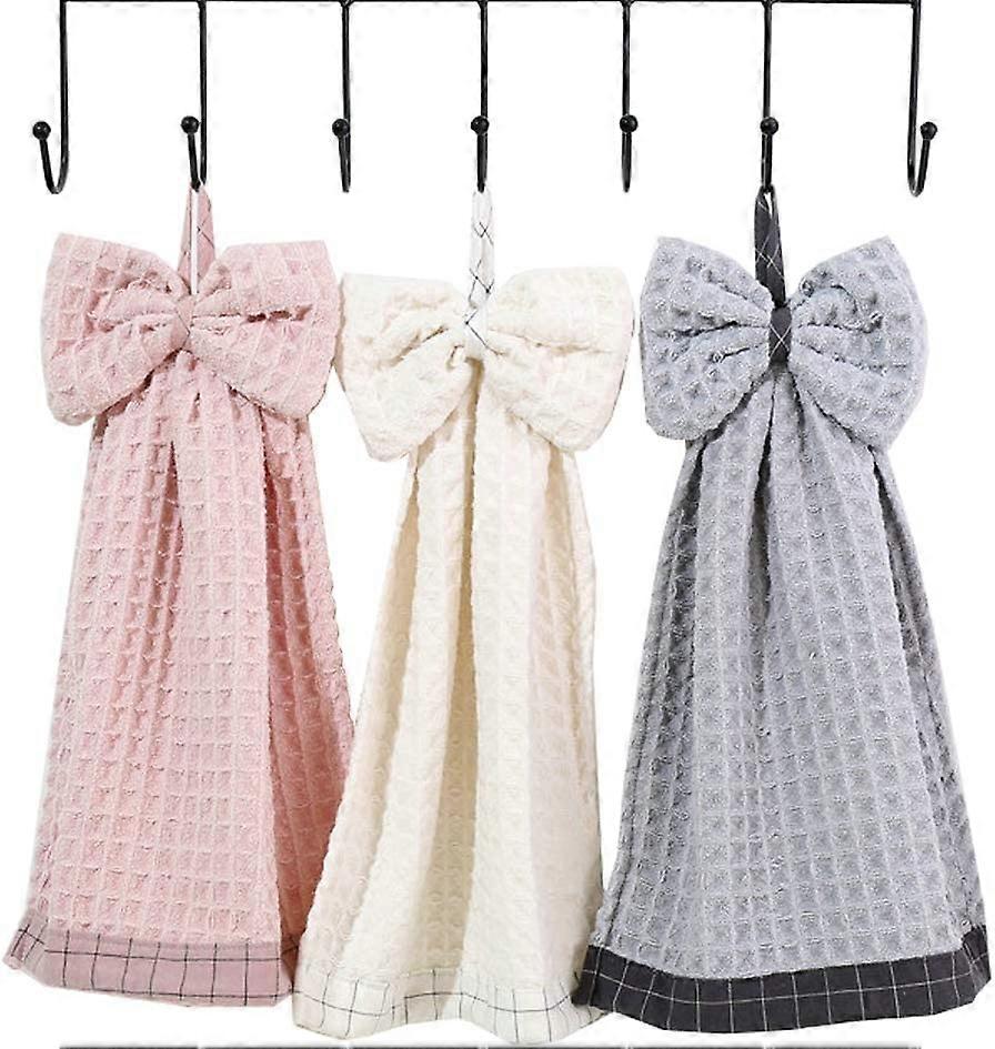 3 Pack Bowknot Hand Towel - Soft Dish Wipe Cloth with Hanging Loop for Kitchen Bathroom