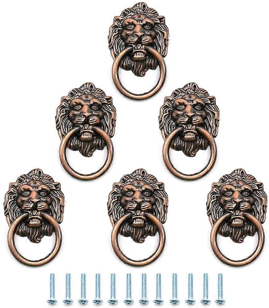 6 Pieces Antique Bronze Lion Drawer Handles With 6 Screws Vintage Handle With Ring Drawer