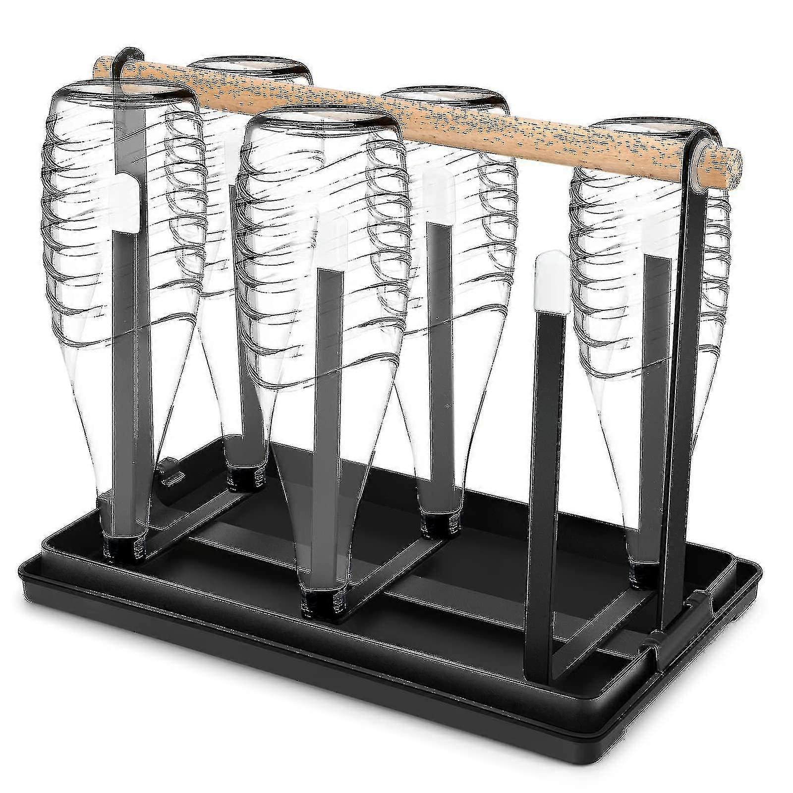 حامل زجاجة للصودا ستريم ، حامل زجاجات 6 ، رف بالتنقيط ، زجاجات ، رف تصريف معدني ، زجاجات ، حامل أكواب مع صينية تنقيط للزجاجات والأكواب (أسود)