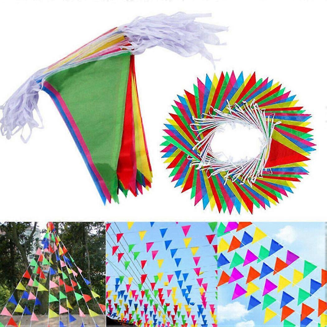100M Multicolored Triangle Flags Carnival Themed Party Pennant Banner Plastic Flag Triangle Bunting For Circus Birthday Decor