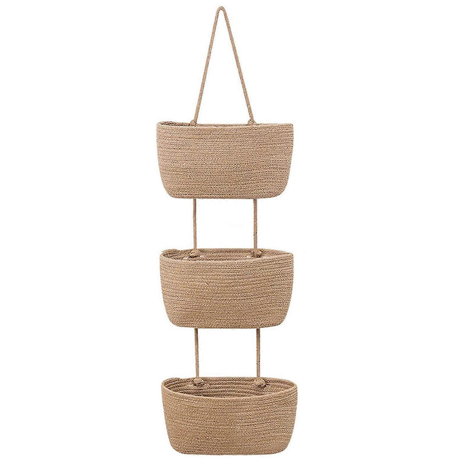 Over The Door Hanging Basket 3-Tiers Cotton Rope Woven Hanging Organizer