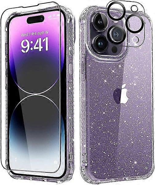 Glitter Clear Case for iPhone 14 Pro Max with Screen Protector and Camera Protection