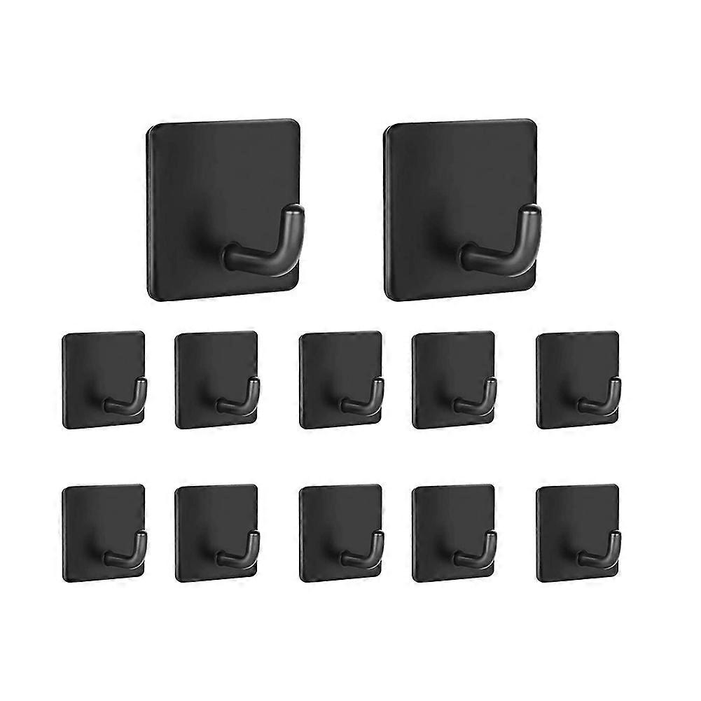 Hooks Self-Adhesive Towel Hooks 12 Pieces,Stainless Steel Adhesive Hooks Wall Hooks Towel Rack Blac