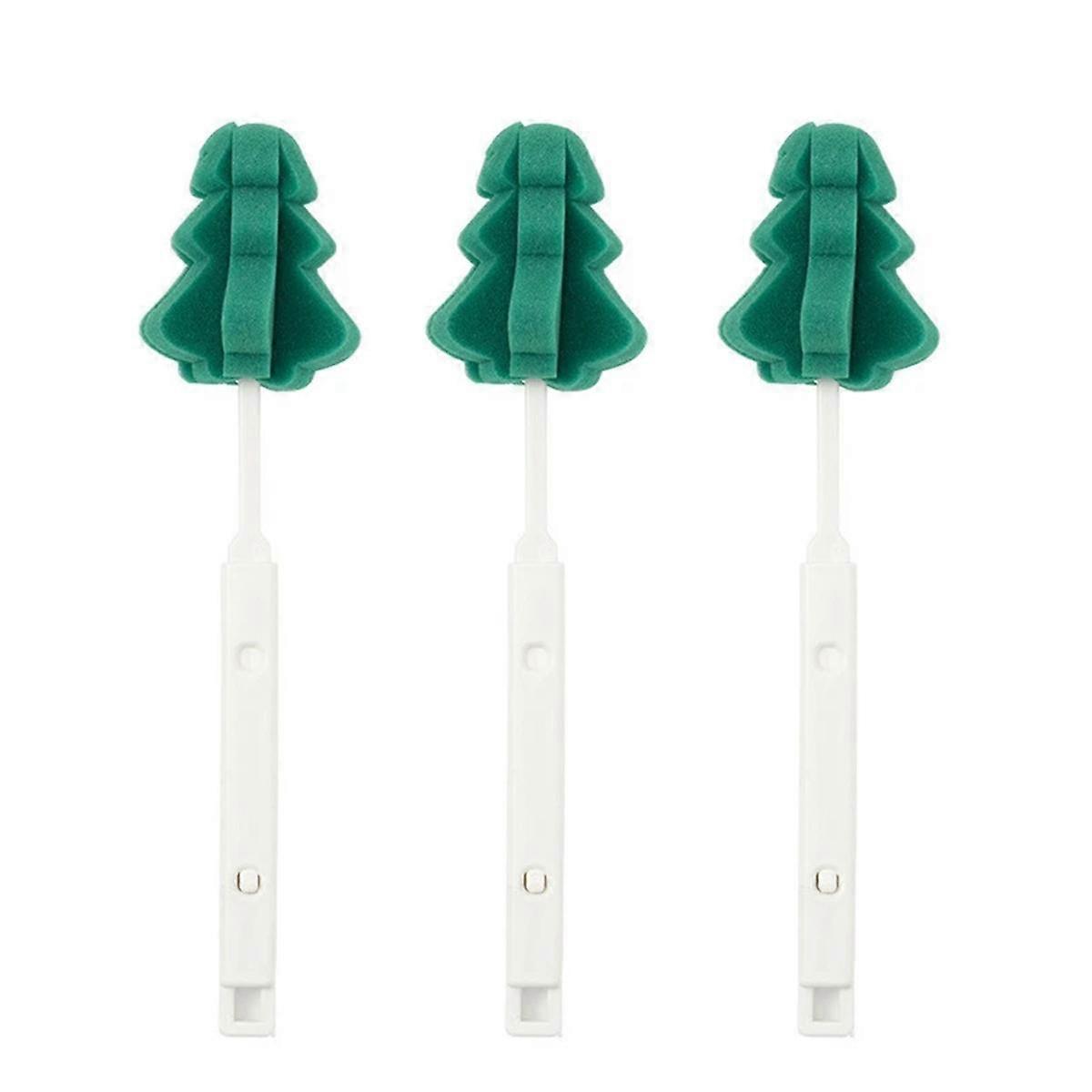 3Pcs Christmas Tree Shape Retractable Cup Brush Sponge Long Handle Telescopic Wineglass Coffe Tea G