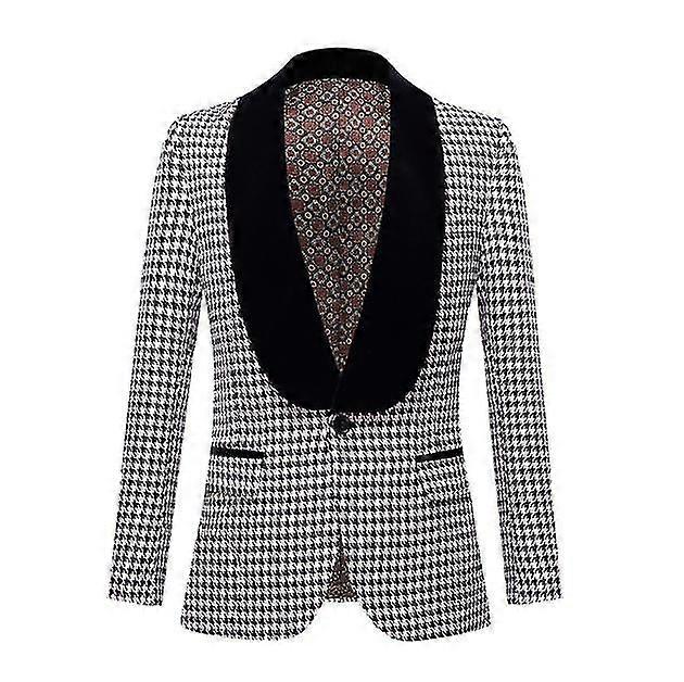 Herren 2-teiliger Anzug Schlanke Jacke Schwarz und Weiß Houndstooth Blazer Hose Set