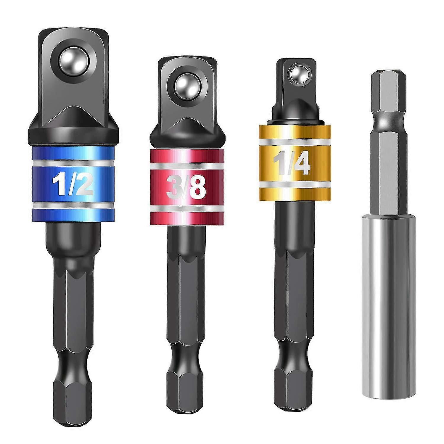 4 Pieces Impact Driver Socket Adapter Set For 1/4 Inch Hex Shank