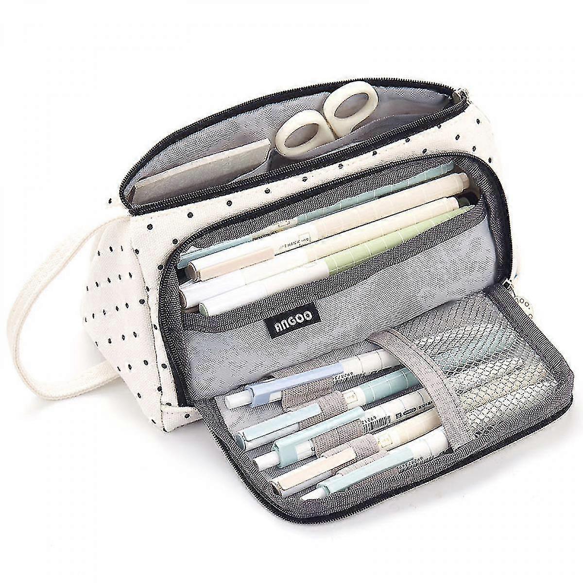 Simple Dot Pattern Canvas Multi-couche Grande Capacité Papeterie Crayon Case