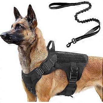 Tactical Dog Harness And 4ft Bungee Leash, Military Dog Harness Set For Large Medium Dogs, Hunting, Training - -