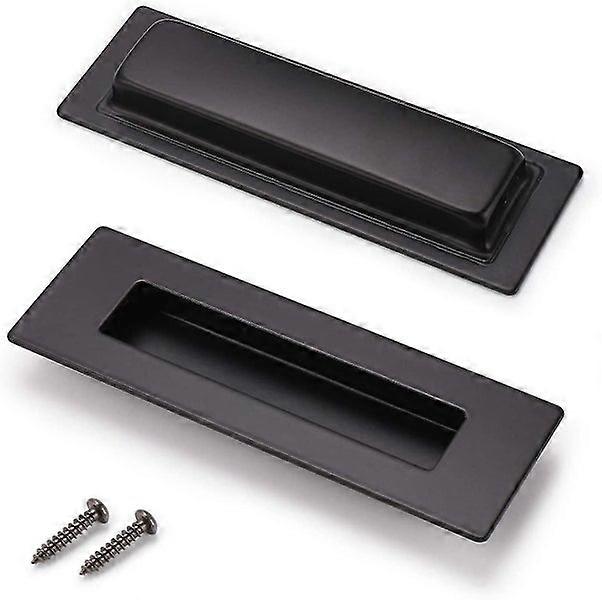 (2 Pack) Black Rectangular Recessed Flush Handles Sliding Door Pulls Stainless