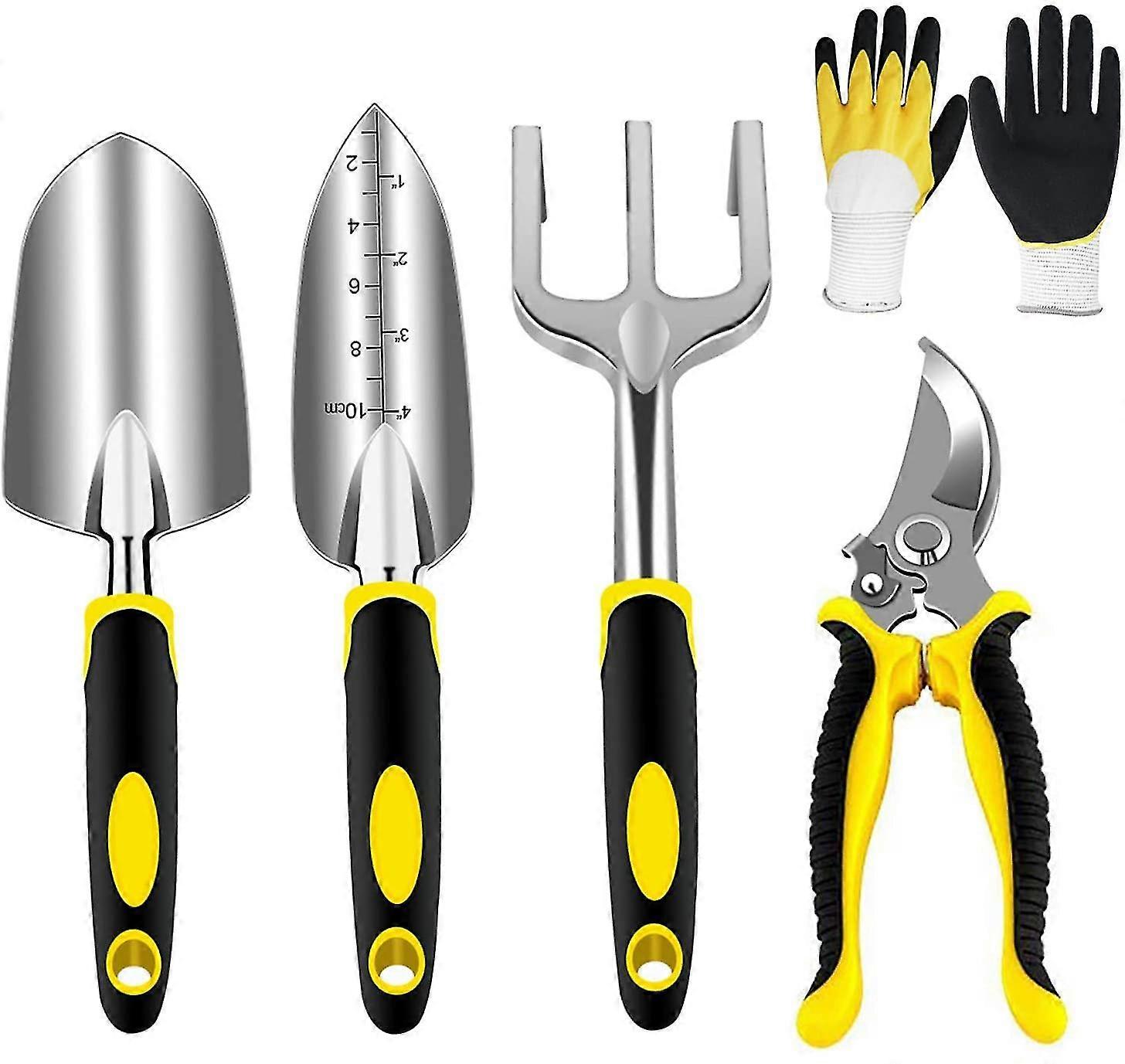 Gardening Tool Set, Garden Tools In Sturdy Aluminum Heads And Ergonomic Handles, Gardening Kit With Secateurs, Shovels Trowel, Transplanter, Hand Rake
