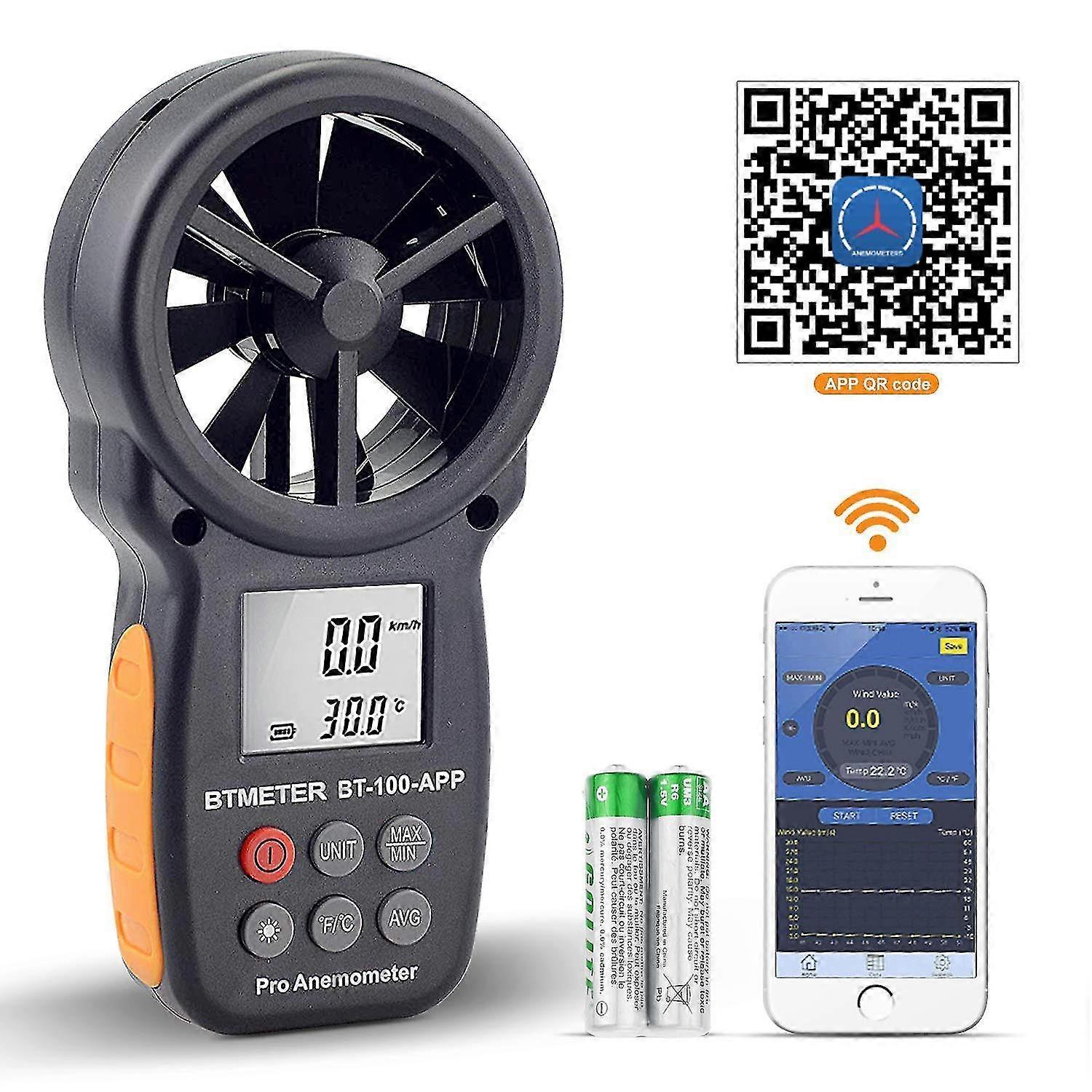 Handy Digital Wind Meter Wireless Bluetooth Wind Meter Wind Speed Temperature Monitor Bt-100app