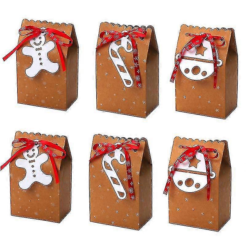 6pcs Brown Paper Candy Cookie Package Christmas Paper Boxes Gifts Packing Boxes Light Brown