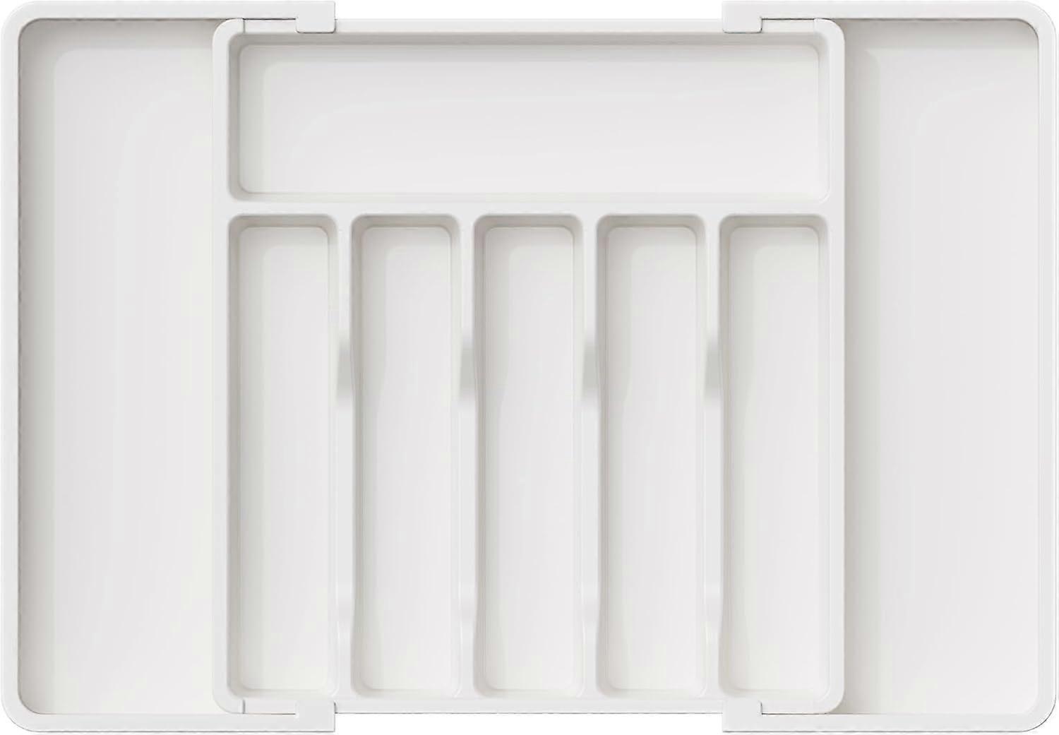 Cutlery Drawer Organiser, Adjustable Silverware and Flatware Holder, Compact Plastic Storage for Spoons Forks