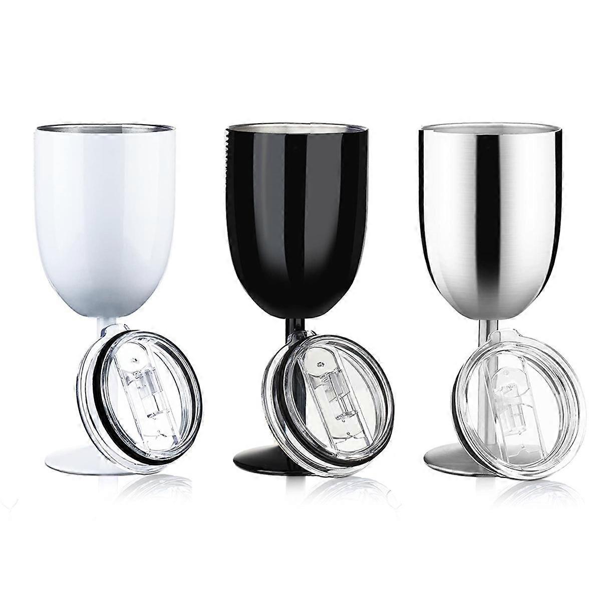 Stemmed Stainless Steel Wine Glasses with Lid Double Wall Insulated Wine Tumbler Unbreakable Goblet