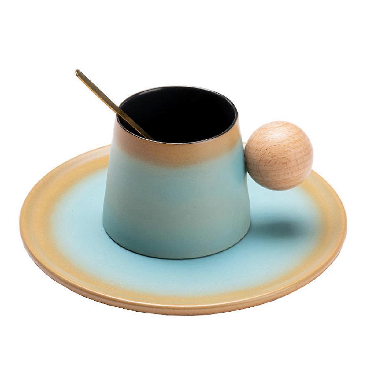 Ceramic cup sets, gradient color with spherical wooden handles
